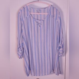 Catherines Striped Tunic Keyhole Neckline Size 2X Top Lightweight Boxy Flowy